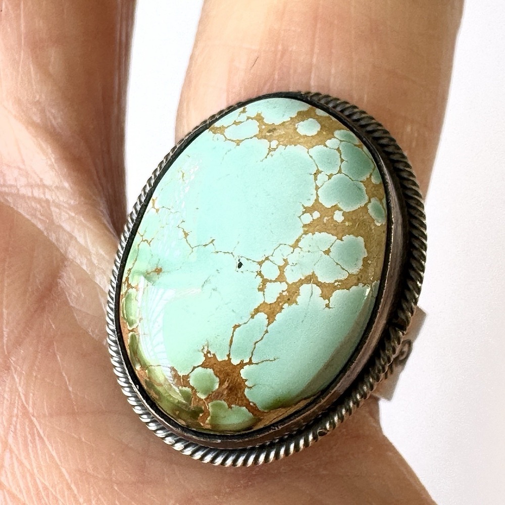 Navajo Royston Turquoise Ring Sz 7 Adj Signed Skeets Sterling Native American